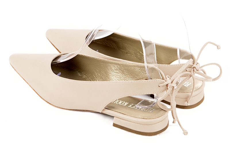 Champagne white women's slingback shoes. Pointed toe. Flat flare heels. Rear view - Florence KOOIJMAN